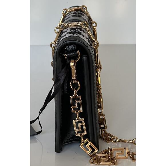 Versace Greek Key Leather Black Wallet on Chain Mini Shoulder Bag 1007220 NWT - Picture 7 of 16